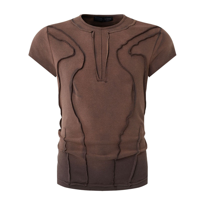 T-shirt manches courtes déconstruit à coutures 3D en relief – Streetwear délavé coupe ajustée