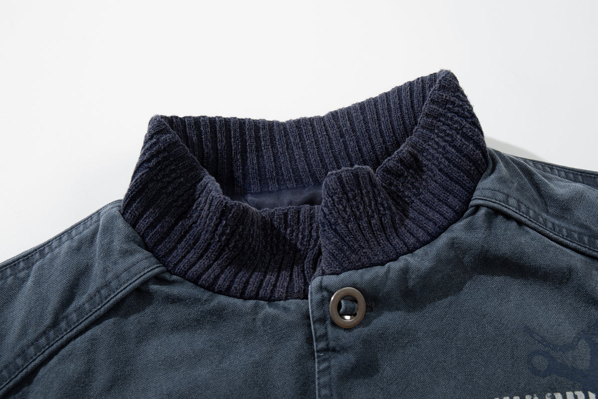Men's Vintage Washed Bomber Jacket – Padded American Flight Jacket in Blue