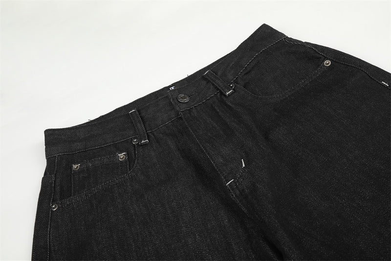 Jean barrel à jambes larges avec imprimé étoiles et script – Denim noir