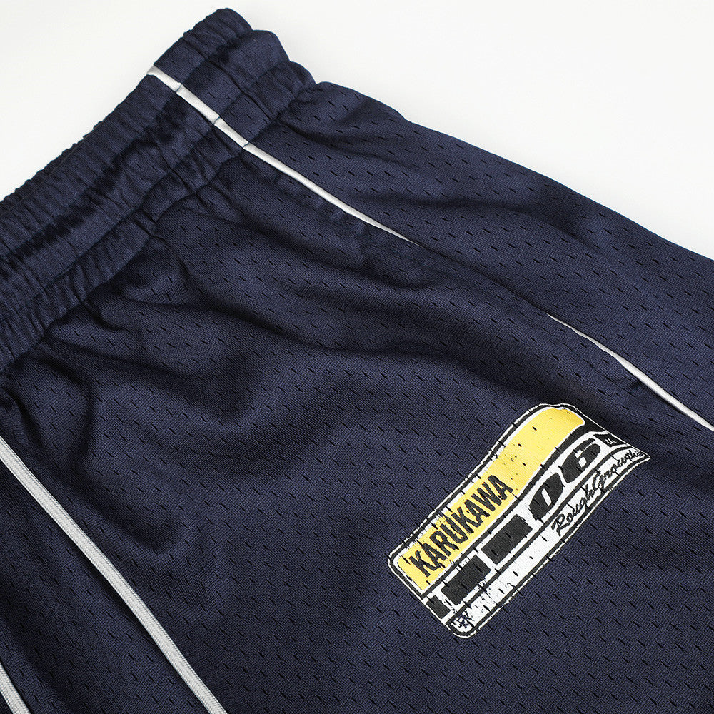 Herren-Meshhose mit weitem Bein und elastischem Bund – Script-Logo-Print, gerader Schnitt