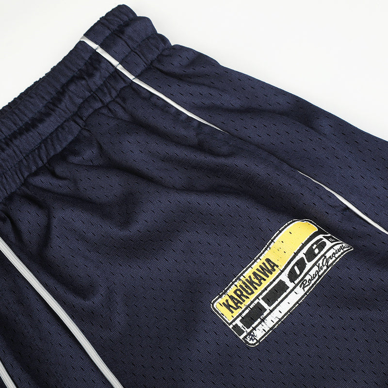 Herren-Meshhose mit weitem Bein und elastischem Bund – Script-Logo-Print, gerader Schnitt
