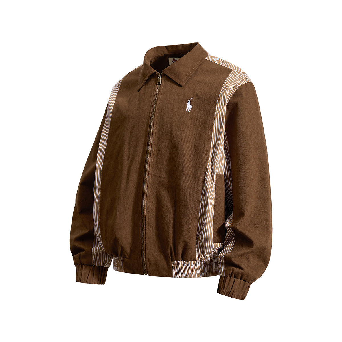 Retro Colorblock-Zip-Jacke – Bomberjacke in Braun mit gestreiftem Einsatz