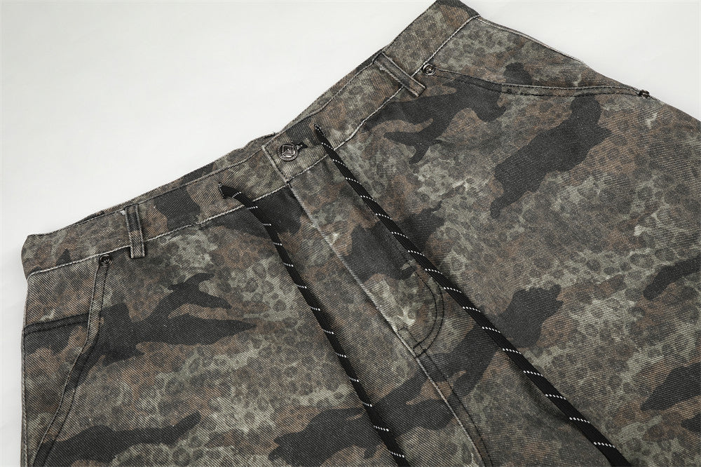 Camo-Cargohose – Wide Leg mit kontrastierendem Panel, Streetwear-Hose