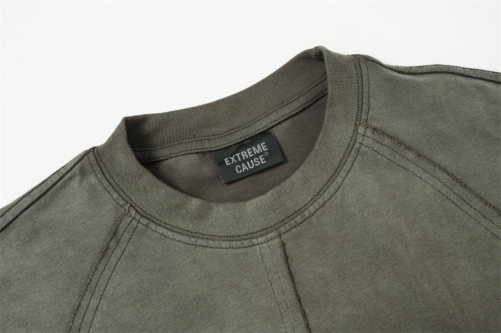Top homme à manches longues délavé et déconstruit, à cordons de serrage – Chemise streetwear punk