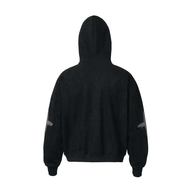 Baggy Zip Up Hoodie with Letter Appliqué — Oversized Streetwear Zip Hoodie