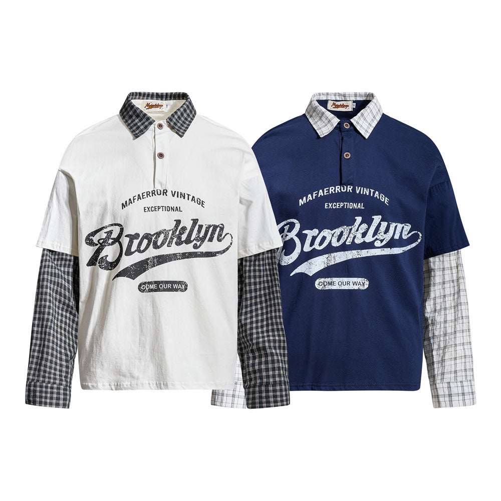 Brooklyn Vintage Layered Polo Shirt with Plaid Sleeves – Relaxed Fit