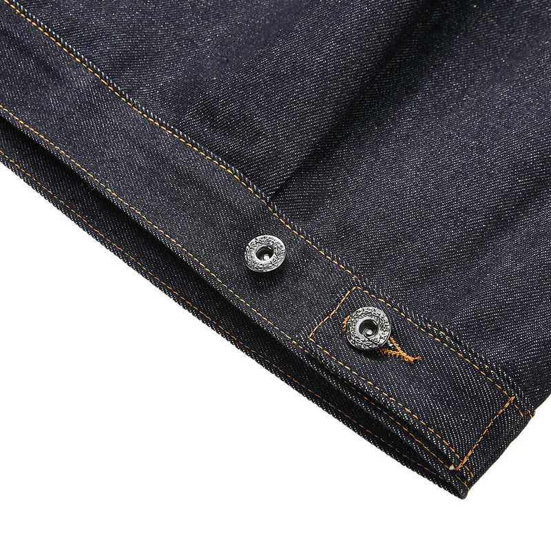 Men's Dark Indigo Denim Jacket with Metal Buckle Pleated Front Detail