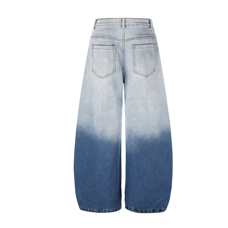 Baggy Wide-Leg-Jeans mit Stern-Print und Farbverlauf-Waschung – High-Waist-Schnitt mit geschwungener Silhouette