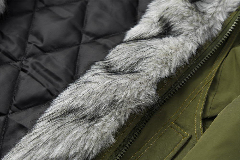 Full Zip Jacket Men Faux Fur Collar Padded Winter Bomber