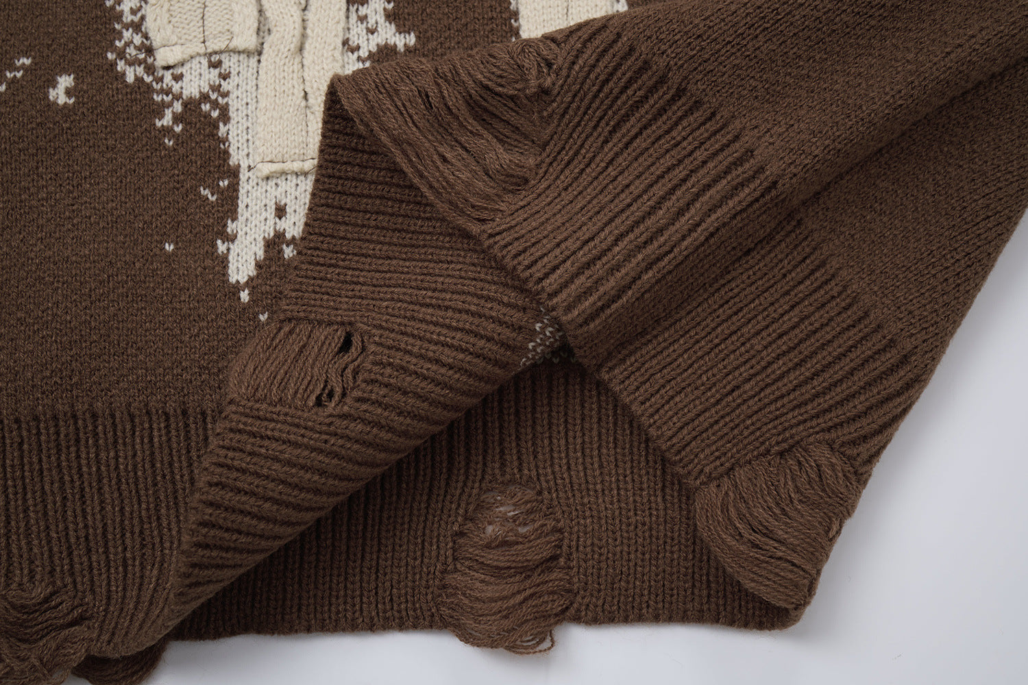 Pull en maille graphique effet usé – Col rond streetwear américain avec appliqué