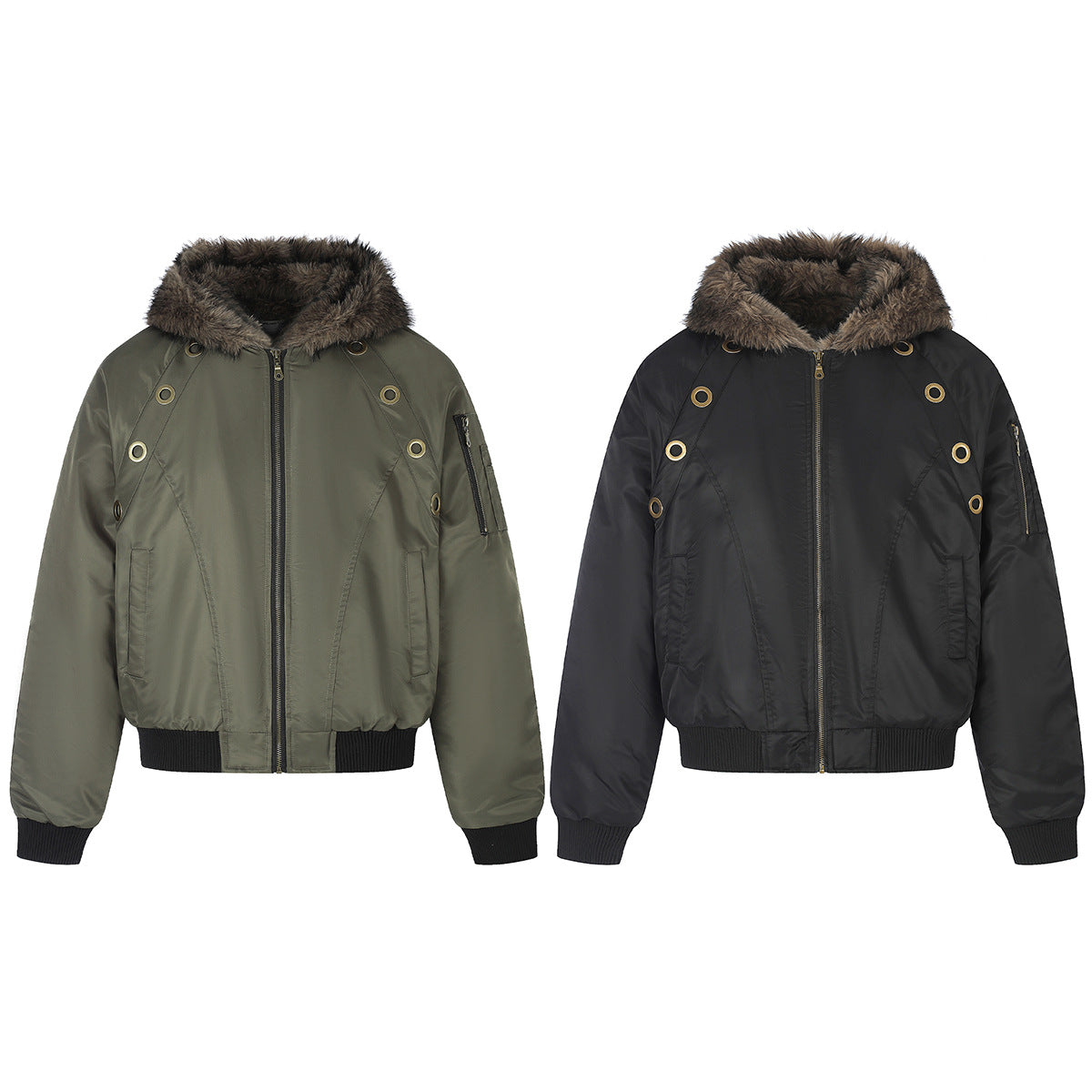 Bomber Jacket with Hoodie Faux Fur Lined Flight Jacket