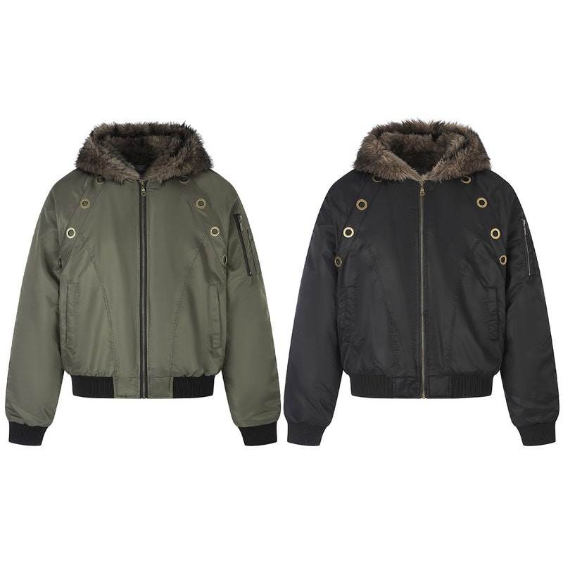 Bomber Jacket with Hoodie Faux Fur Lined Flight Jacket