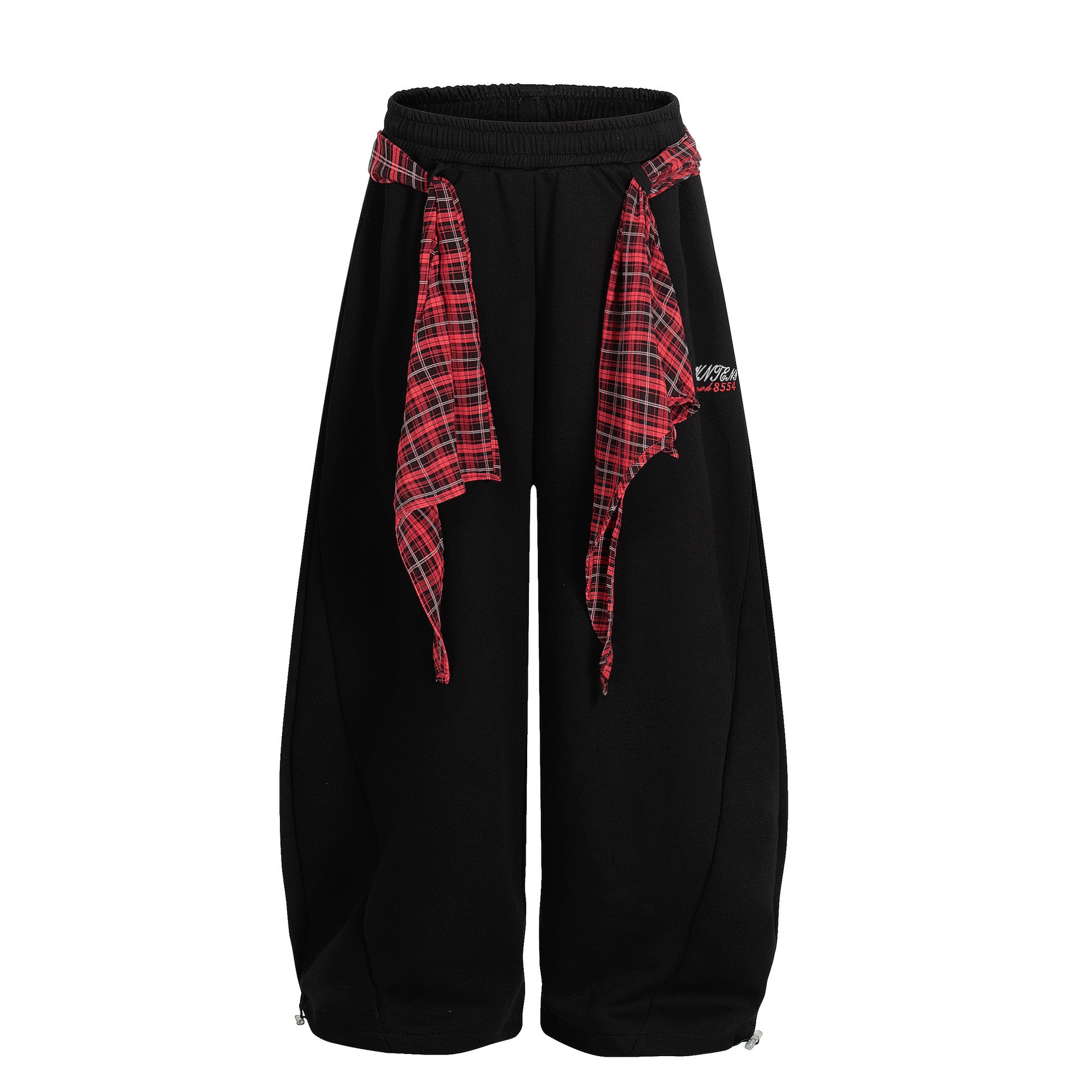 Wide-Leg-Sweatpants mit Karoband – Oversized-Hip-Hop-Barrel-Pants