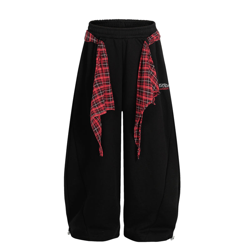 Wide-Leg-Sweatpants mit Karoband – Oversized-Hip-Hop-Barrel-Pants