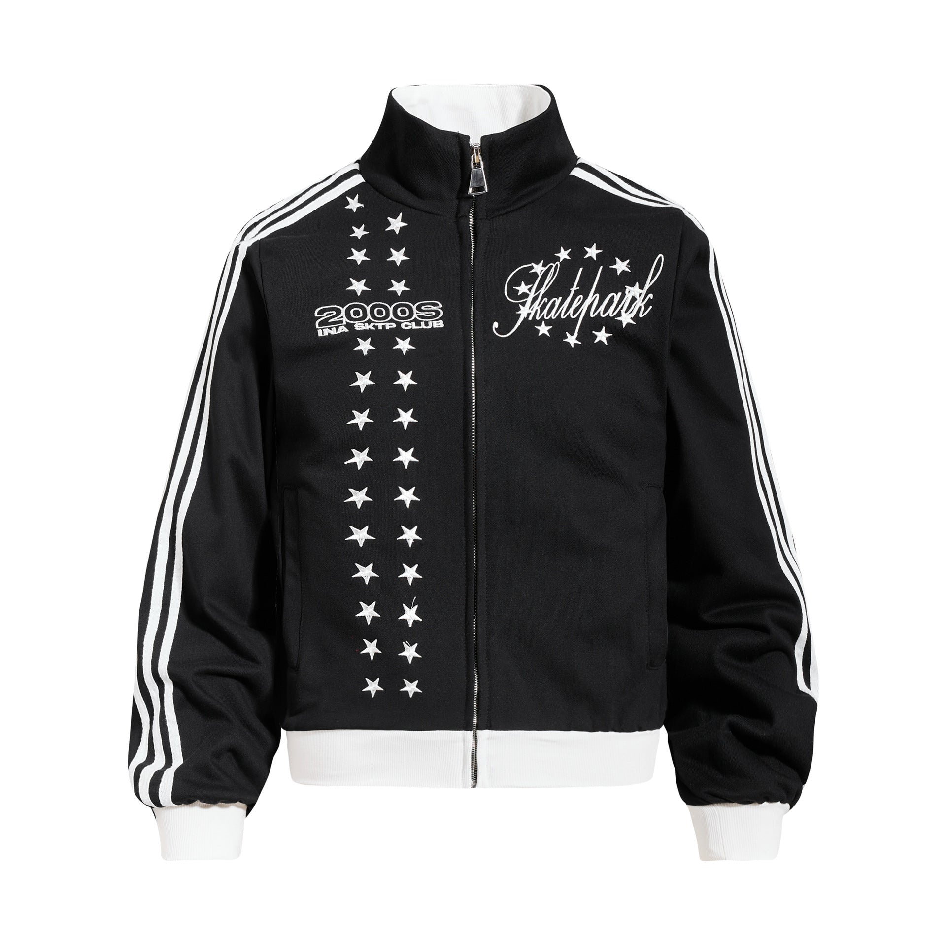 Skatepark-Trainingsjacke – Bestickte Sterne, College-Streifen & Retrojacke mit Reißverschluss