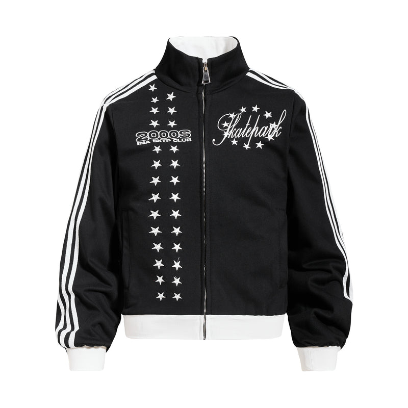 Skatepark-Trainingsjacke – Bestickte Sterne, College-Streifen & Retrojacke mit Reißverschluss