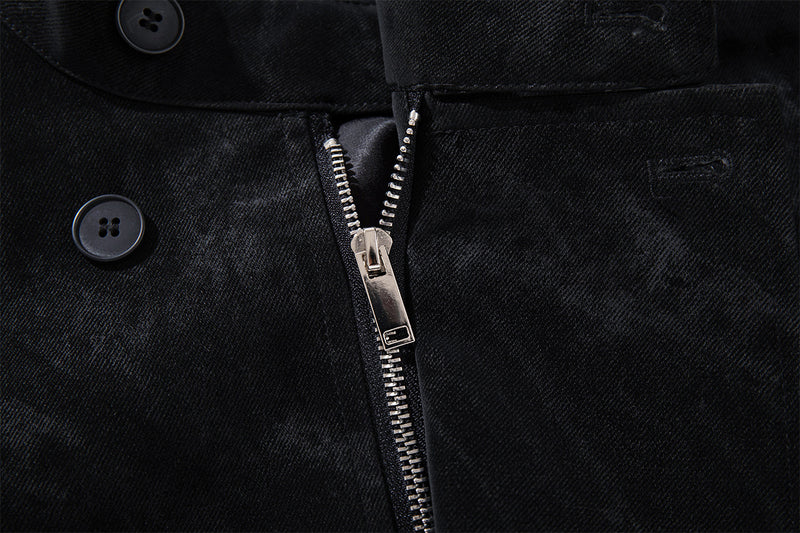 Double-Breasted Stand Collar Jacket – Vintage Washed Black