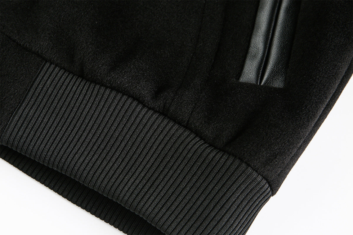 Blouson bomber varsity – Corps noir en mélange de laine et manches en simili cuir