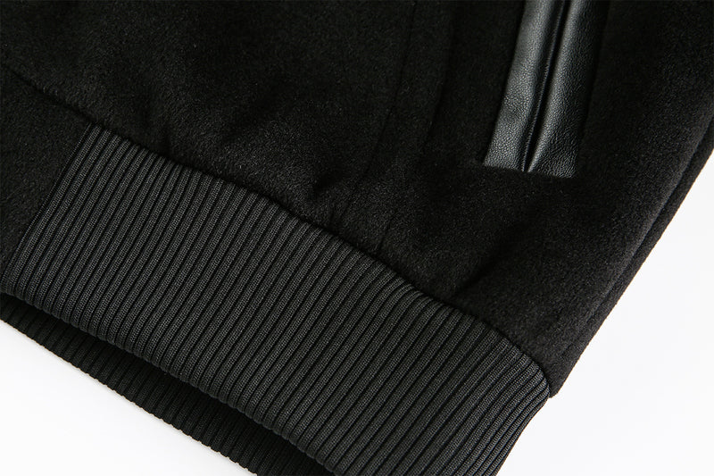 Blouson bomber varsity – Corps noir en mélange de laine et manches en simili cuir