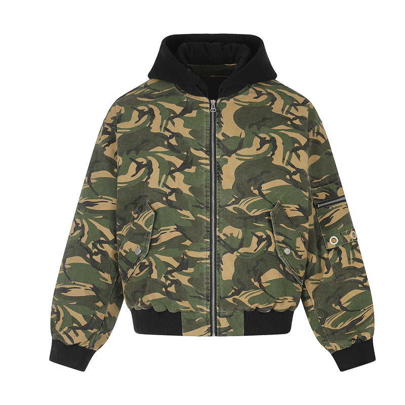 Camo Padded Bomber Jacket – Hooded MA-1 Flight Jacket with Grommet Detail
