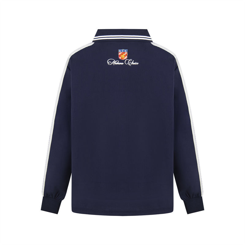 Long Sleeve Polo Shirt with Stripe Sleeves and Script Logo — Relaxed Fit