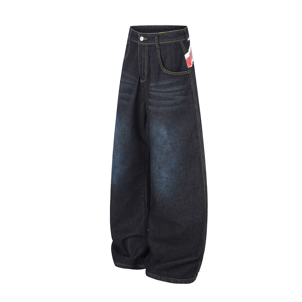 Jean baggy délavé clair – Denim à jambes larges avec imprimé Union Jack