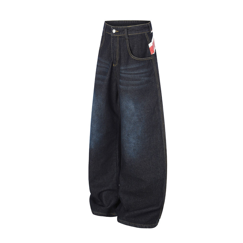 Jean baggy délavé clair – Denim à jambes larges avec imprimé Union Jack