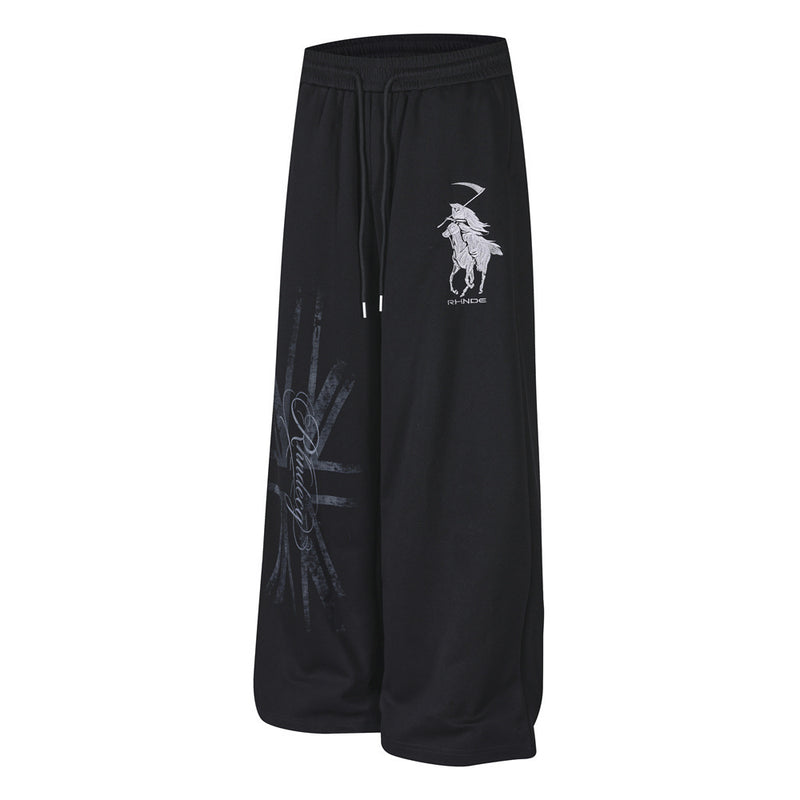 Grim Reaper Embroidered Baggy Sweatpants – Wide Leg Hip-Hop Street Pants