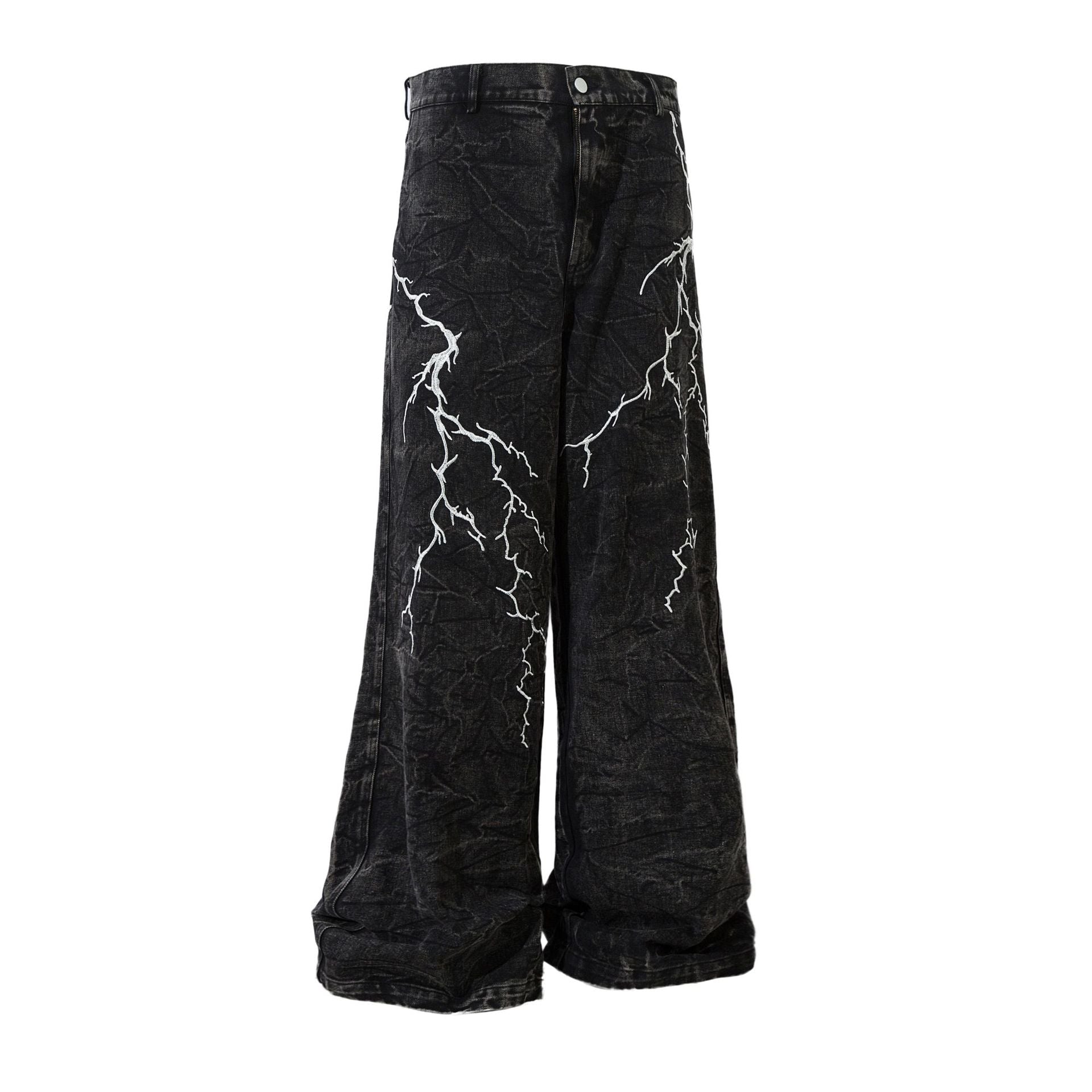 Jean baggy noir homme – Denim large brodé d'éclairs