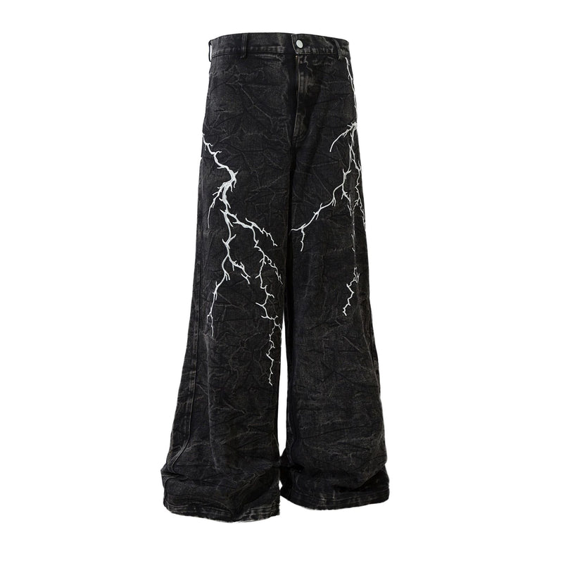 Jean baggy noir homme – Denim large brodé d'éclairs