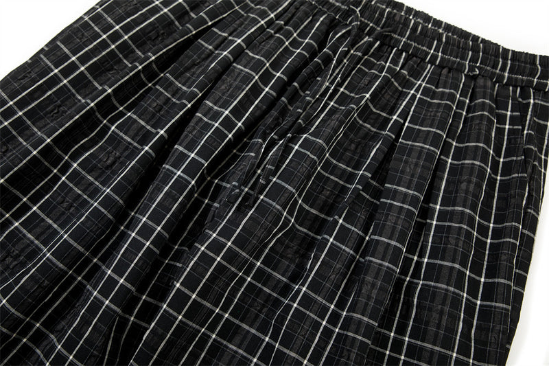 Men's Plaid Wide-Leg Pants – Relaxed Fit Drawstring Trousers