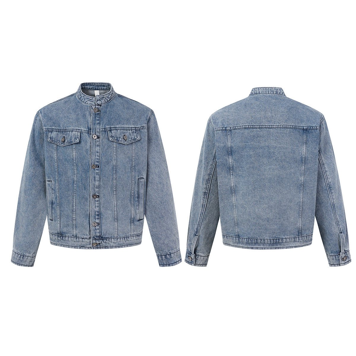 Veste en jean pour homme – Veste trucker en denim délavé à col montant