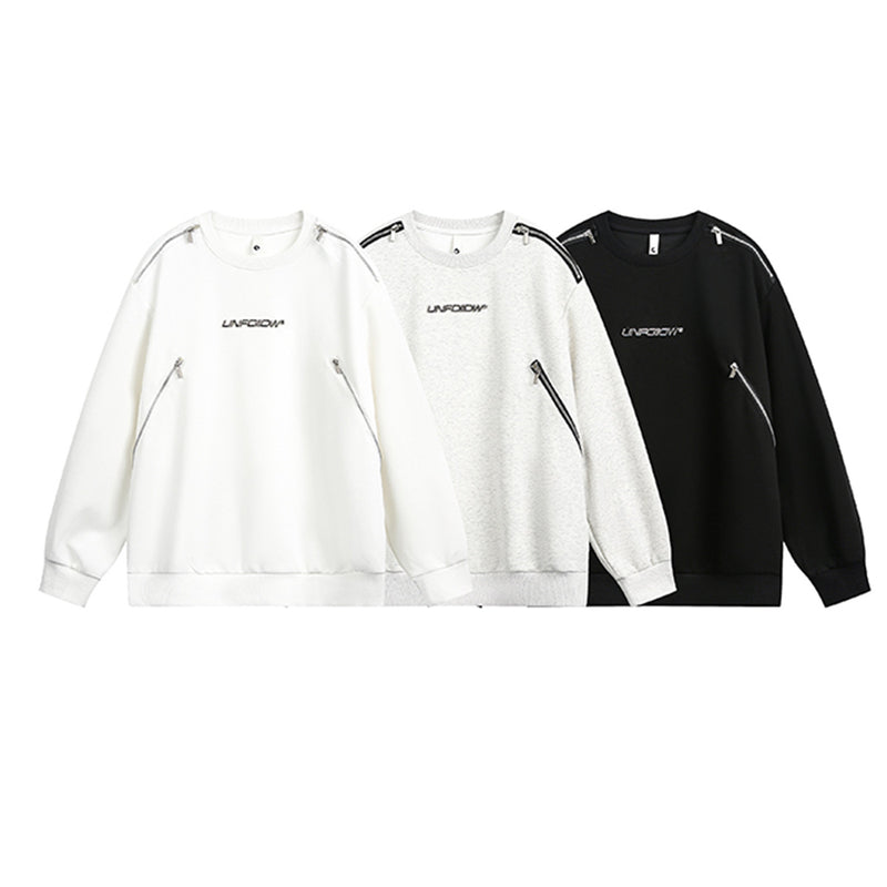 Sweat col rond inspiré du style moto avec détail zippé