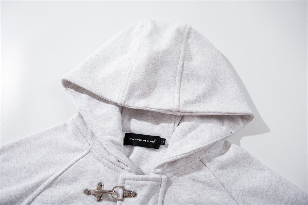 Men's Metal Clasp Hoodie & Wide-Leg Sweatpants Tracksuit Set