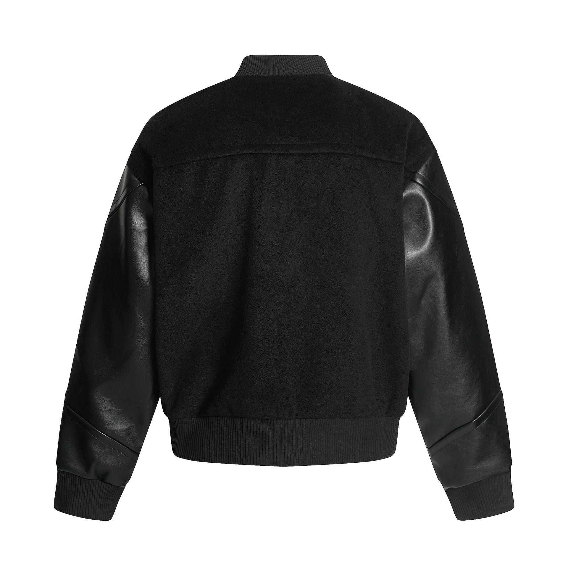 Blouson bomber varsity – Corps noir en mélange de laine et manches en simili cuir