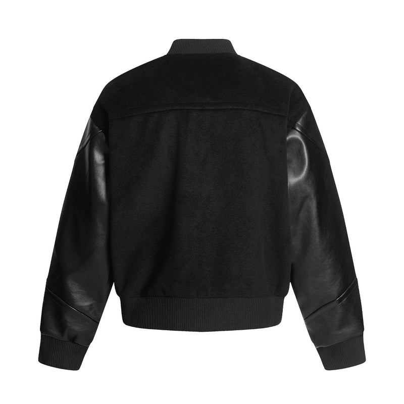 Blouson bomber varsity – Corps noir en mélange de laine et manches en simili cuir