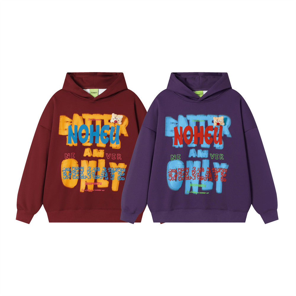 Sudadera con capucha extragrande y estampado gráfico para hombre — Diseño de letras llamativas y parche de oso