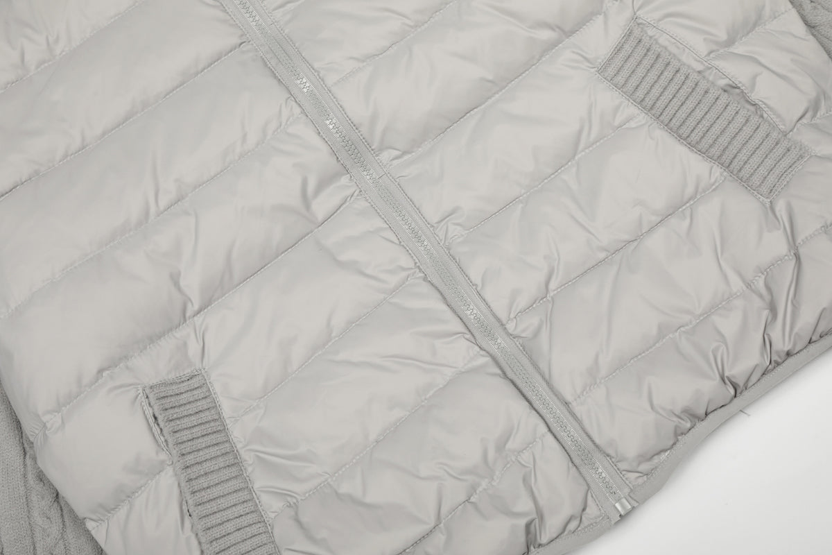 Hooded Puffer Vest Cable-Knit Sleeve Down Jacket – Retro Spliced Outerwear