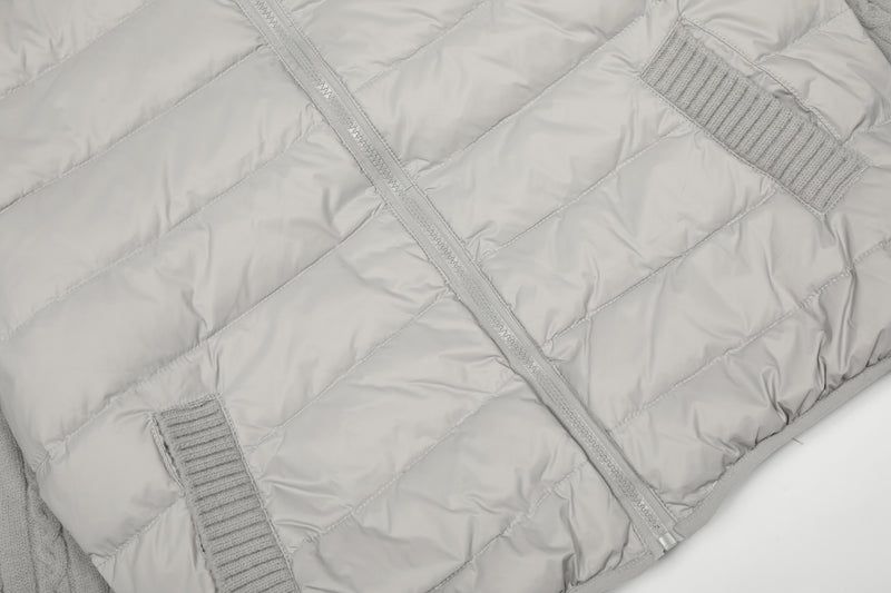 Hooded Puffer Vest Cable-Knit Sleeve Down Jacket – Retro Spliced Outerwear