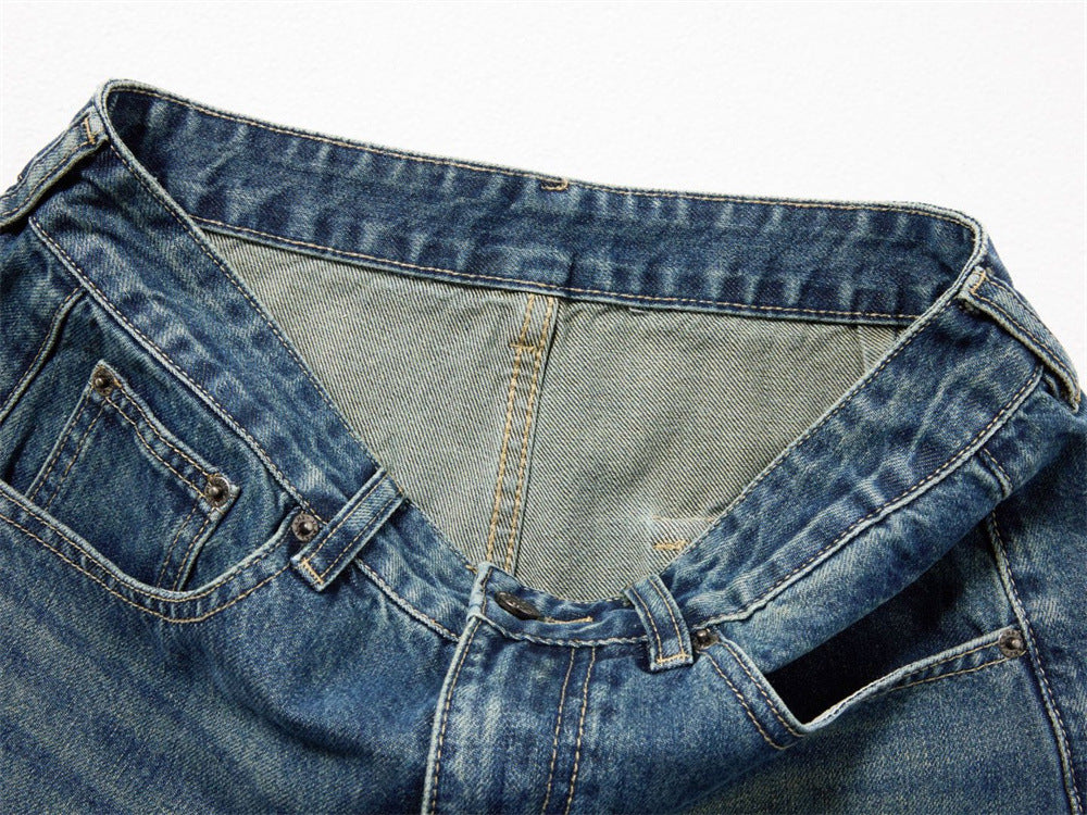 Baggy Wide-Leg Cargo Jeans – Men's Multi-Pocket Distressed Denim