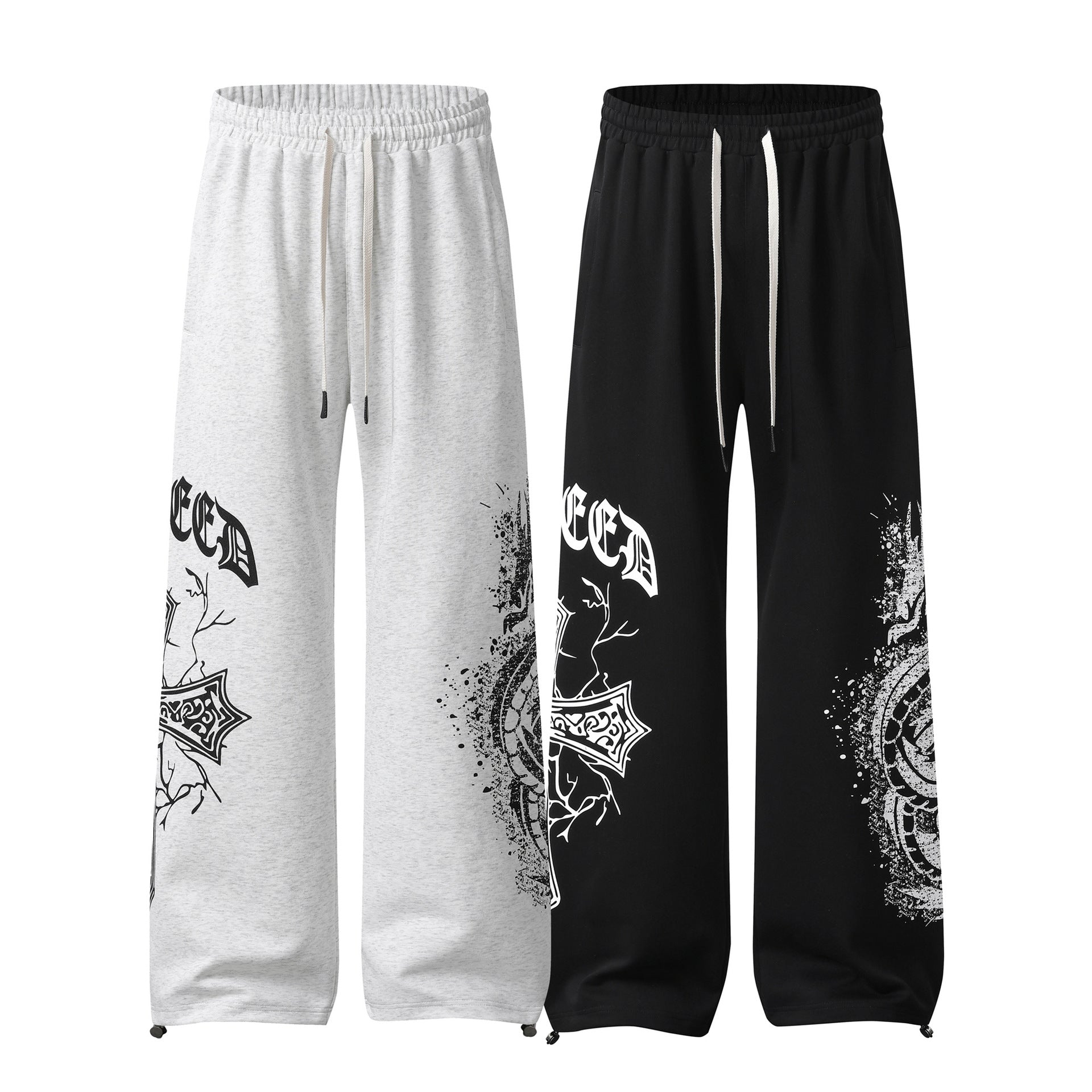 Pantalon de survêtement à jambes larges avec graphisme croix gothique – Jogger droit en molleton