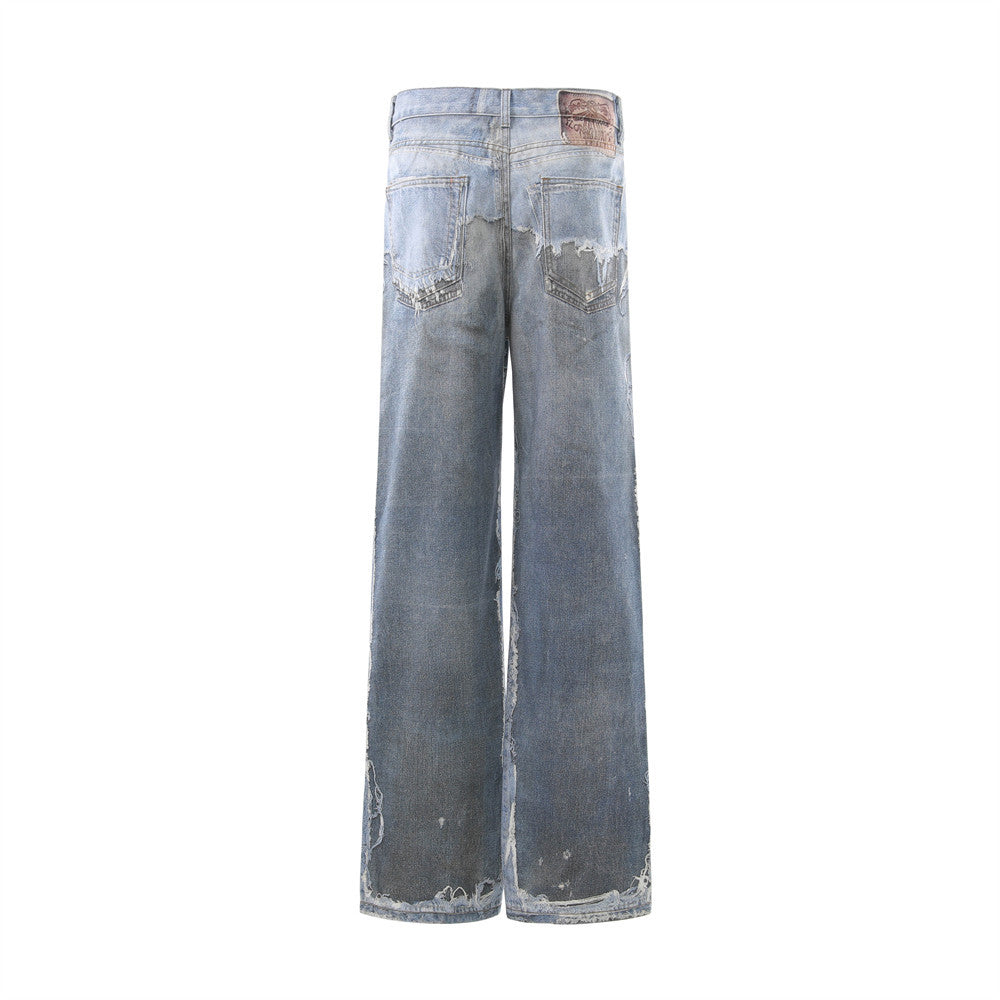 Wide-Leg Distressed Jeans – Post-Apocalyptic Raw-Edge Washed Denim