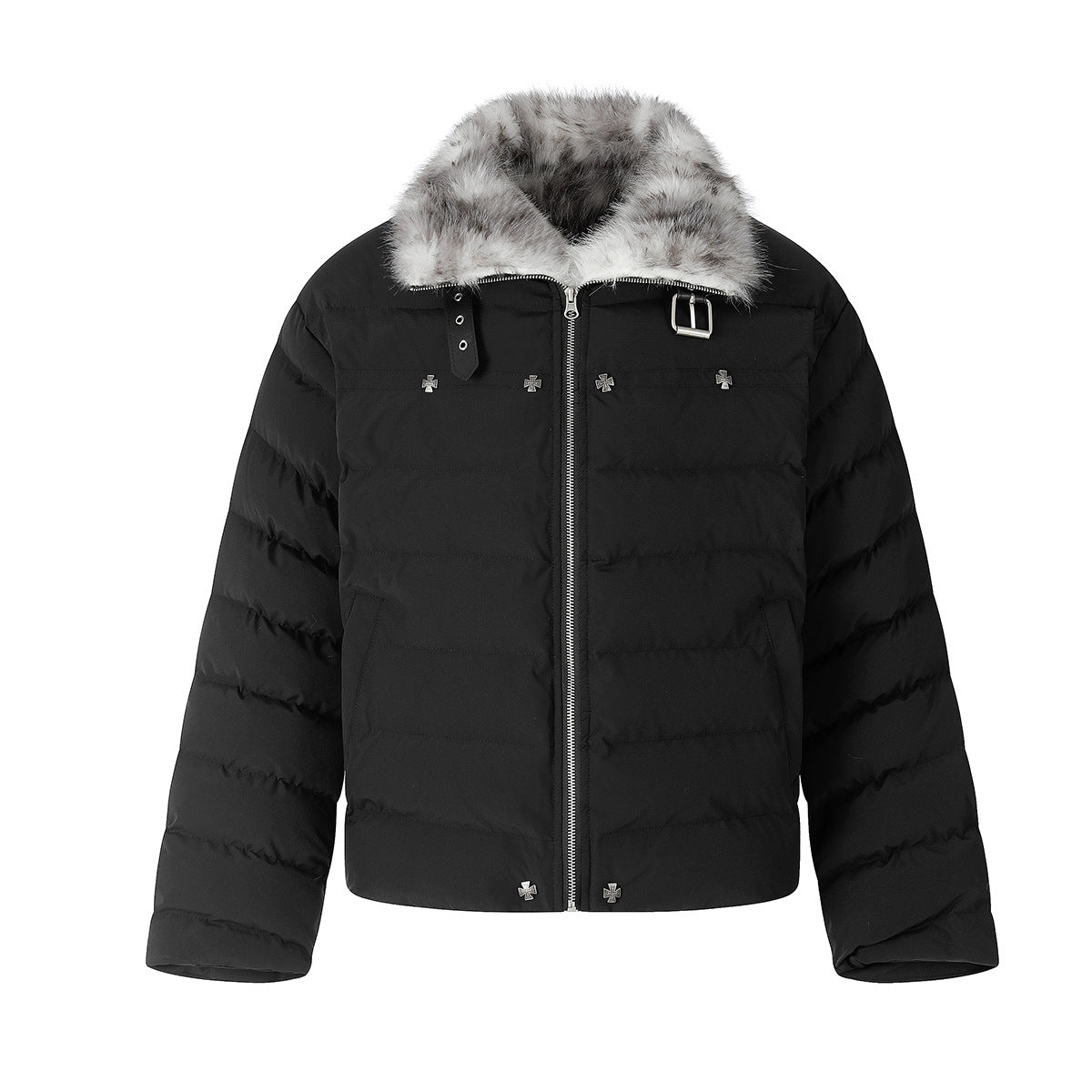 Cropped Puffer Jacket with Hood & Fur Collar – Cross Hardware, American Street