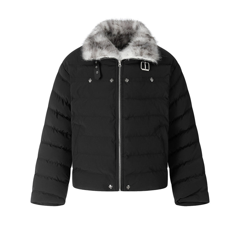 Cropped Puffer Jacket with Hood & Fur Collar – Cross Hardware, American Street