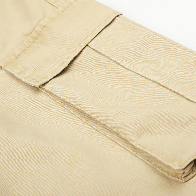 Herren-Cargohose in Khaki mit weitem, geradem Bein und kontrastierendem Denim-Bund