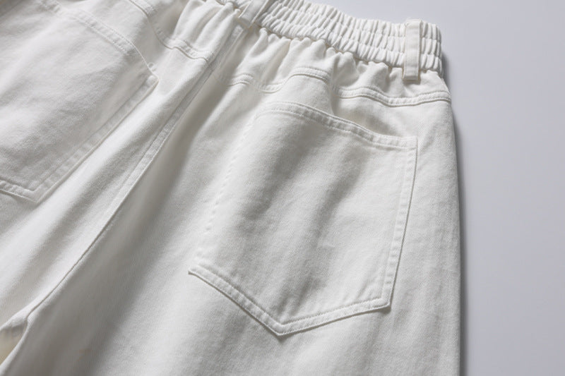 Wide-Leg Straight-Cut Pants – Elastic Waist, Raw Hem & Drawstring Ankle