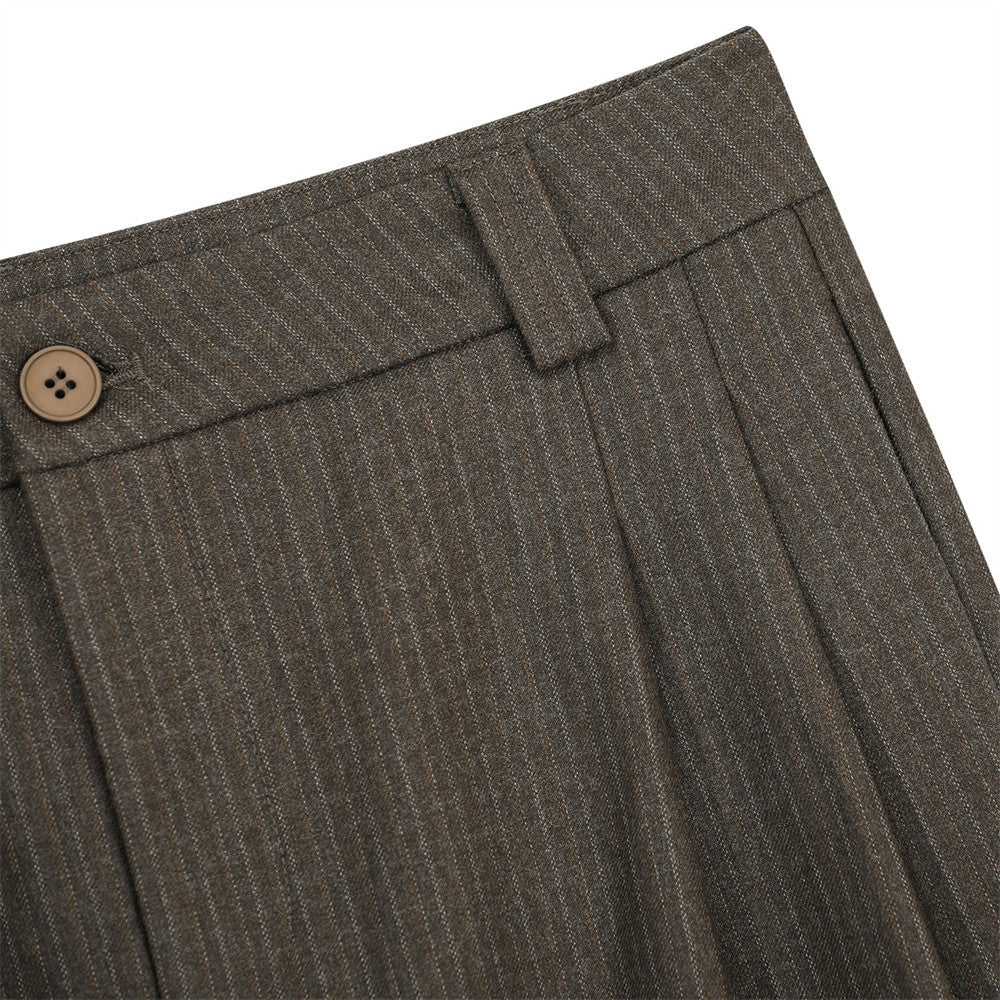 Pinstripe Wide-Leg Pleated Dress Pants – Relaxed Fit Straight Trousers