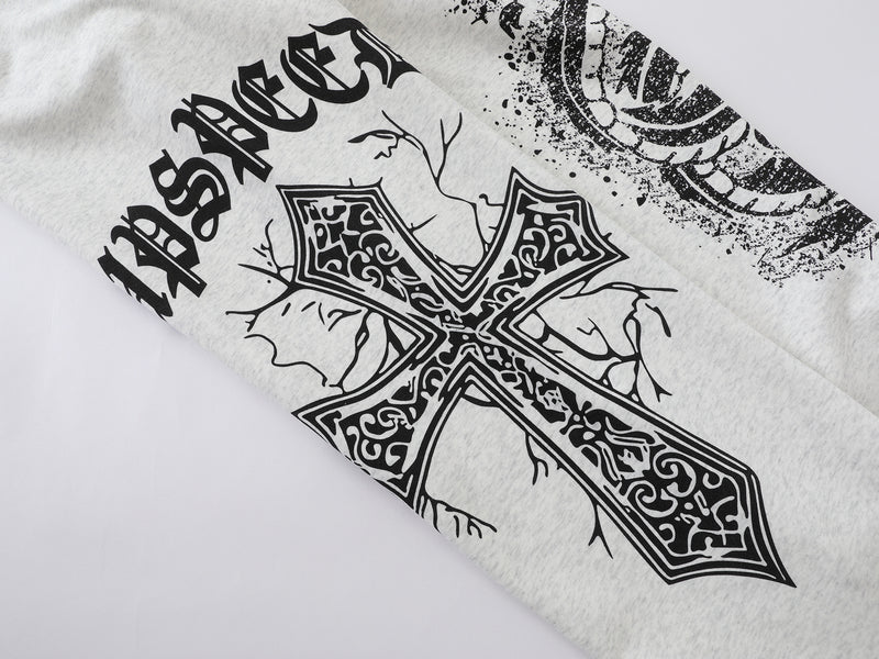 Pantalon de survêtement à jambes larges avec graphisme croix gothique – Jogger droit en molleton
