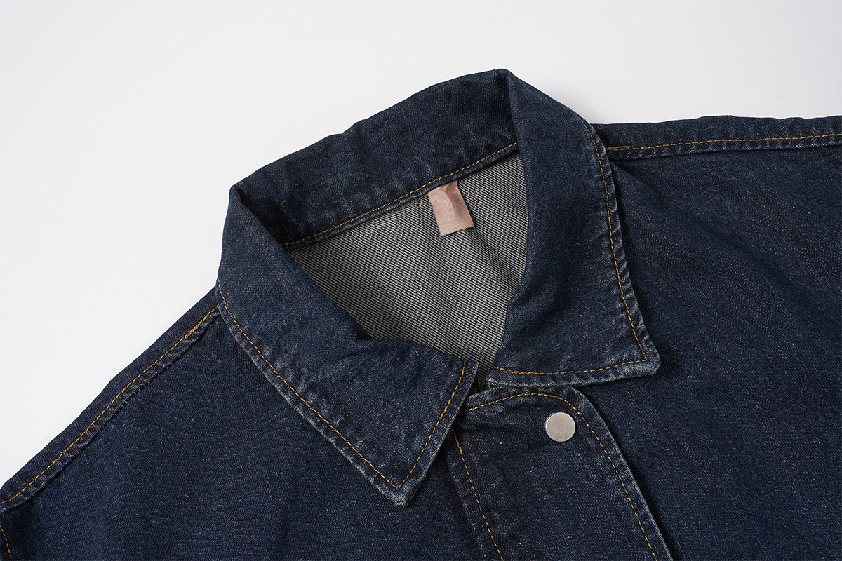 Veste bomber en denim indigo foncé – Coupe carrée oversize avec base élastiquée