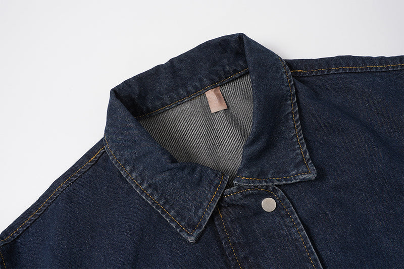Veste bomber en denim indigo foncé – Coupe carrée oversize avec base élastiquée